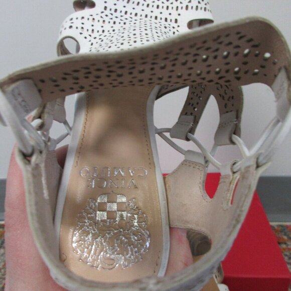 Vince Camuto Esten Heeled Sandal Women Size 7 White Cut Out Heeled Leather 450 - Picture 5 of 9
